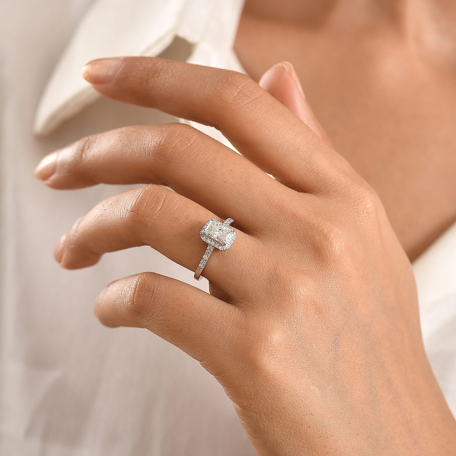 Luxuriant Lab Grown Diamond Halo Ring in Sterling Silver